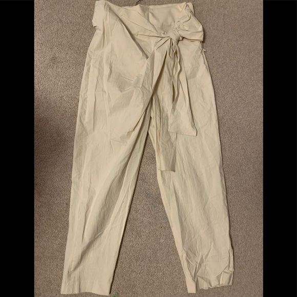 Zara asymmetrical beige pants bow waist - Picture 3 of 6